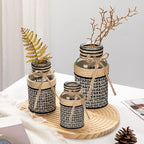 Hollyone 3Pcs Flower Vase Glass Vase with Cotton Rope Cover Woven Glass Vase Decorative Flower Bottle Modern Vase for Table Centerpiece Farmhouse Wedding Home Decor Black & White