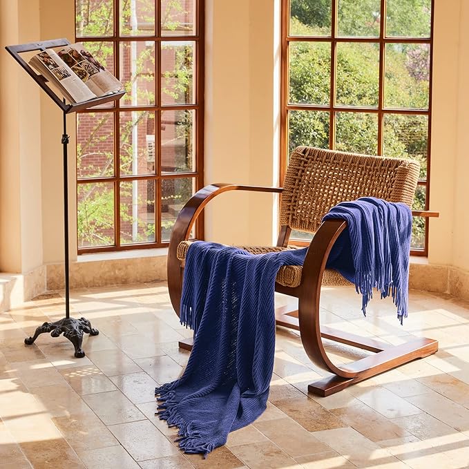 lifein Throw Blanket for Couch, Soft Boho Decor Bed Throw,Cozy Blue Chenille Knitted Small Farmhouse Lightweight Throw for Spring(Blue,50 * 60")