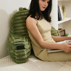 Faux Fur Fluffy Sage Reading Pillow with Pockets, Luxury Striped Plush Decorative, Arm Rests and Back Surport for Bed Rest, Lounging on sofa, Standard