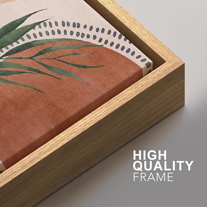 SIGNFORD Framed Canvas Print Wall Art Set Geometric Mid-Century Circle Plants Abstract Shapes Illustrations Modern Art Decorative Zen Bohemian for Living Room, Bedroom, Office - 16"x24"x2 Natural