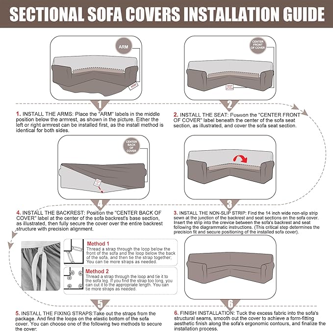 HDCAXKJ Sectional Couch Cover L Shape Stretch Sofa Covers Washable Jacquard Corner Couch Slipcover Non Slip Sectional Slip Cover U Shaped Furniture Protector for Pets Dogs (Black, X-Large)