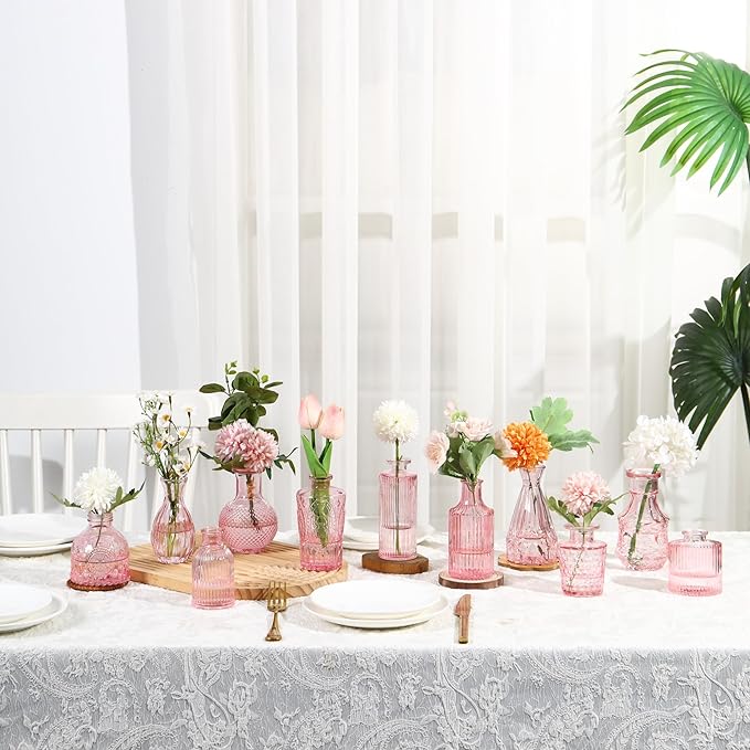 Bud Vases in Bulk 64, Glass Vases for Centerpieces, Small Vases for Flowers, Small Flower Vase for Centerpieces, Mini Vintage Vase, Pink Bud Vases for Wedding Table Decor
