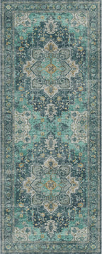 GENIMO 2x7 Runner Rugs for Hallway, Machine Washable Non Slip Vintage Rugs, Low Pile Lightweight Soft Print Rug for enrtyway, Corridor, Home Office, Kitchen, Dark Green