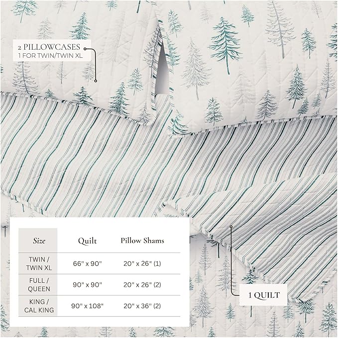 Rustic Cabin Twin Size Quilt Set with Shams - All-Season, Lightweight, Reversible Bedspread - Lodge-Themed Summer Bedding Sets (Twin/Twin XL, Truckee - Grey)