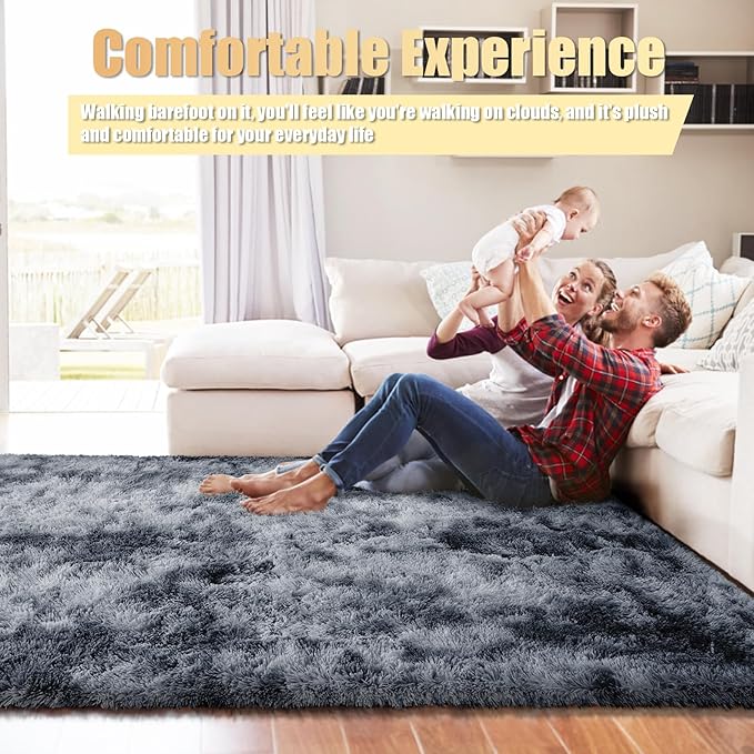 6x9 Fluffy Area Rug for Living Room,Shag Area Rugs for Bedroom,Tie-Dyed Black Soft Fuzzy Rug Non-Shedding Indoor Plush Carpet for Kids Bedroom Nursery Dorm Home Decor