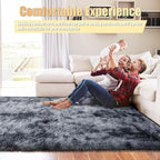 Ultra Soft Fluffy Area Rugs for Bedroom Living Room 10x14, Nursery Rug, Non-Slip Carpet for Kids Dorms Decor, Shaggy Bedside Rug, Tie-Dyed Black