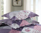 Travan Bedspread Quilt Set 3-Piece Lightweight Coverlet Set with Shams Reversible Quilted Bedding Set for All Season, Purple Floral, Queen Size