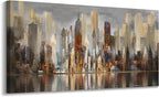 Framed Wall Art Large Cityscape New York Wall Decor Canvas Prints Abstract Brown City Theme Paintings Modern Canvas Wall Art for Living Room Bedroom Big Size 24x48 Framed