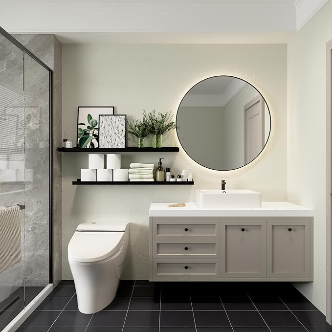 35.4 Inches Long Floating Shelves Wall Mounted, 2 Set Modern Black Wall Shelf for Bedroom, Nursery Book Shelf with Lip, Picture Ledge Shelf for Decor Living Room Bathroom Kitchen- Black