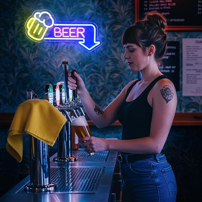 Beer Neon Signs Led Beer Neon Sign for Wall Decor Dimmable Bar Led Sign Neon Sign for Man Cave Bedroom Home Bar Shop Pub Bistro Party Game Room Decor Gifts