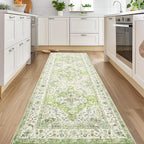 Topllen Runner Rug - 2'x6' Boho Washable Kitchen Rug, Non-Slip Soft Low Pile Rugs Indoor for Entrance Living Room Bedroom Bathroom,Vintage Throw Hallway Carpet Stain Resistance (Green, 2x6ft)