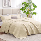 Love's cabin Quilts for Queen Bed Camel Bedspreads Bedding Set - Summer Lightweight Bedspread Comforter - Wave Pattern Bedding Coverlet for All Season - 3 Pieces (1 Quilt, 2 Pillow Shams)