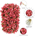 Bougainvillea Artificial Flowers Plants for Outdoors Outside Fall Autumn Decoration, 2 pcs Faux Silk Long Trailing Vines UV Resistant Look Real Red Fake Flowers for Front Door Porch Planter Urn Patio
