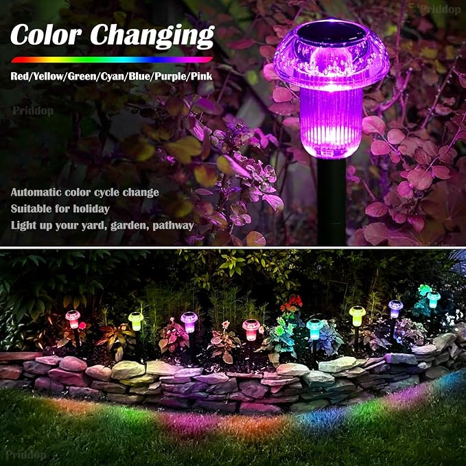 Solar Lights Outdoor Pathway Waterproof 8 Pack Color Changing LED Acrylic Mushroom Decorative Garden Lights for Yard Landscape Patio Outside Christmas Decorations