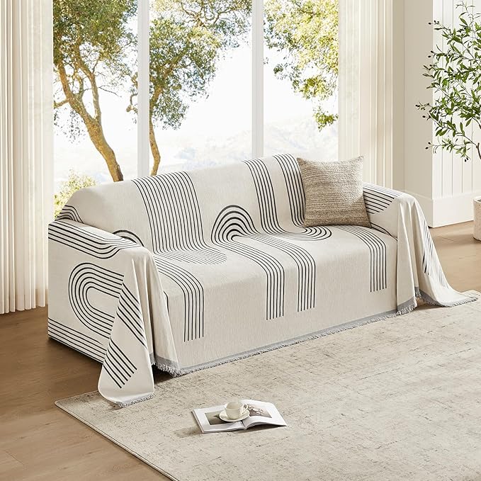 Boho Couch Cover Washable Sectional Couch Covers for Dogs Reversible Sofa Slipcover for 2 or 3 Cushion Couch Pet Friendly Furniture Protector (3# Heise, 91" x 118")