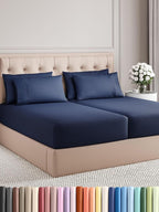 Split King Bed Sheet Set - 7 Piece Split King Bed Sheet Set - Soft Hotel Luxury Bedding - Cooling, Comfy & Breathable - 1 Flat & 1 Fitted & 4 Pillowcases with Deep Pockets - Wrinkle Free - Navy Blue