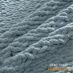 WESHIONGOO Chunky Knit Blanket Throw 50"×60" Knitted Throw Blankets for Couch Bed Fluffy Soft Blanket with Jumbo Chenille Yarn Thick 100% Handmade(Dusty Blue)