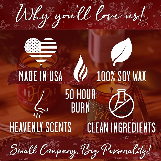Christmas Candles for Holiday - 'Ho Ho Ho' Christmas Scented Candles, w/Clove, Orange & Cinnamon Candle I Stocking Stuffers for Women I 9oz Reusable Jar, 50Hr Burn, USA Made