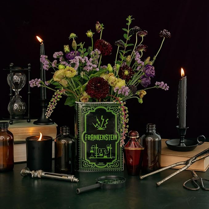 Steel Mill & Co Original Large Book-Shaped Decorative Vase, Ceramic Vases for Halloween Home Decor, Gothic Bookshelf Decor, Unique Vase for Book Lovers (Frankenstein)