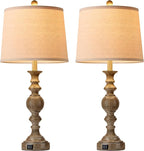 Farmhouse Table Lamps for Living Room Set of 2, Rustic Table Lamp with USB Ports, 28" Tall Table Lamps for Bedroom Nightstand, Bulb Not Included