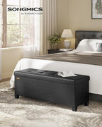 SONGMICS Storage Ottoman, Storage Bench with Legs, 15 x 43 x 15.7 Inches, Ottoman Bench, 30 Gal. (112 L), Synthetic Leather, for Living Room, Entryway, Ink Black ULSF0514B02