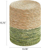 Wimarsbon Ottoman Poof, Natural Seagrass Poufs, Hand Weave Round Footstool, Pouffe Accent Chair, Sitting Braided Footrest W/Jute Cover, Outdoor Ottomans for Living Room, Bedroom