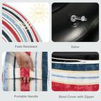 LVTXIII Inflatable Stool Ottoman Footrest with Handle, Decorative Fade-Resistant Foot Stool, Indoor or Outdoor Pouf for Home Garden and Camping Use, D21 x W 21 x H9, Stripe Red Blue