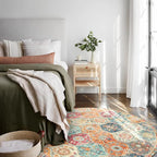 Lahome Moroccan Trellis Washable Round Area Rug, Round Rug 5ft Soft Non-Slip, Non-Shedding Distressed Circle Carpet for Bedroom Living Room Bathroom Nursery Kitchen, Cream/Multi