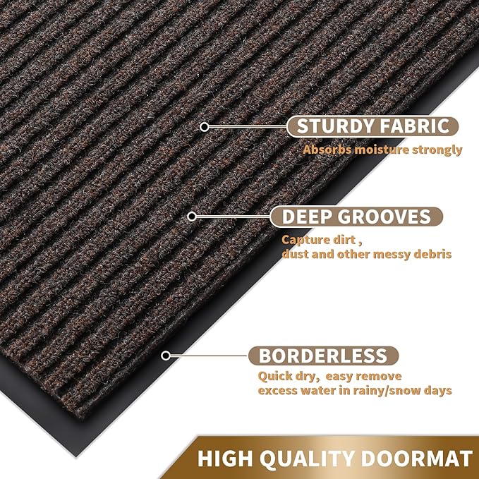 Yimobra Front Door Mat Outdoor Indoor Entrance, 100% Waterproof All-Season All Weather Doormat, Welcome Matt Outside Entry, Non Slip, Low Profile, Heavy Duty Patio Porch Floor Mats,36 x 17