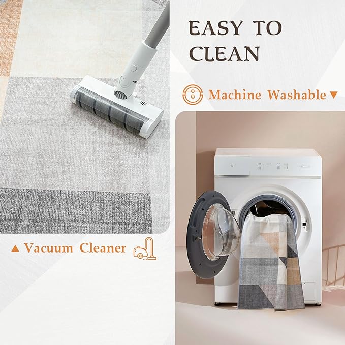 HOMFINE Washable Modern Area Rug - Geometric Style 5x7 Rugs for Living Room, Bedroom, Machine Washable Rug Soft Non Slip Non Shedding Area Rug - Grey Brown, 5'x7'