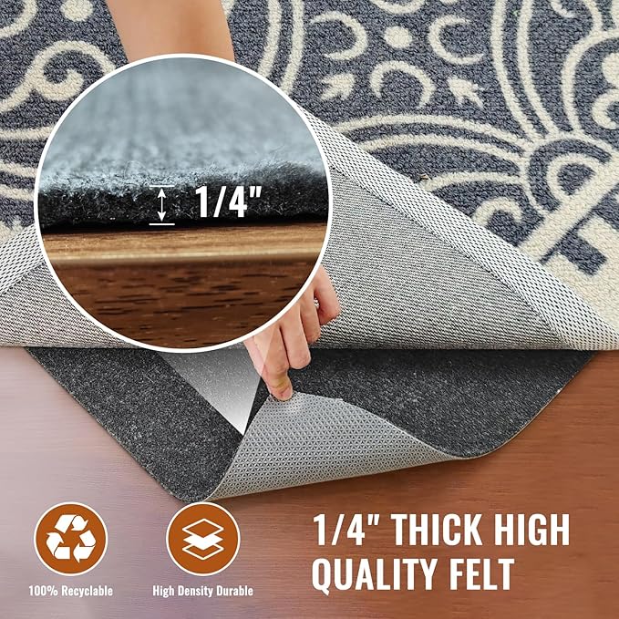 Felt Rug Pad, 3 x 5 Ft Rubber Non-Slip Rug Pad Gripper, Keep Rugs Secure and in Place, Extra Strong Under Carpet Mat Cushion - for All Floors