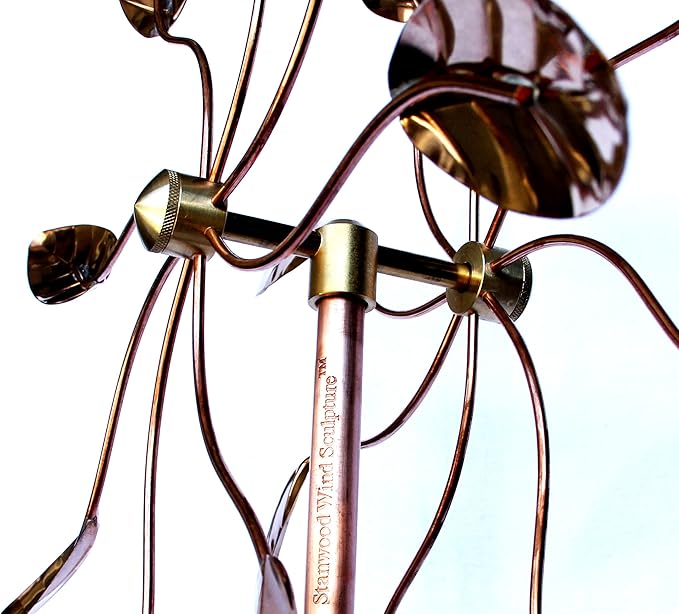 Stanwood Wind Sculpture Kinetic Copper Wind Sculpture, Dual Spinner Spinning Ficus Leaves