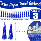 3P Blue Foil Fringe Metallic Tassel Streamers Banner Tassel Garland for Parade Floats, Bachelorette, Wedding, Birthday, Halloween, Christmas, Bridal/Baby Shower Party Decorations