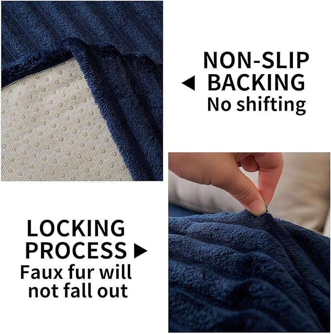 HAOMAIJIA Waterproof Couch Cover for Dogs Washable,Faux Fur Pet Couch Covers for Sofa,Soft Dog Bed Cover Non-Slip Couch Covers for 3 Cushion Couch Sofa Pet Friendly (Navy Blue, 35" x 82" 1 Pack)