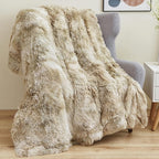 GONAAP Fuzzy Faux Fur Throw Blanket Twin Size Tie-dye Beige Super Soft Cozy Plush Fuzzy Shaggy Blanket for Couch Sofa Bed (Tie-dye Beige, Twin(60"x80"))