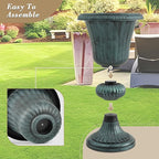Athena Collection 20''H Garden Plastic Urn Vintage Tall Planter Urn Patio Large Flower Pot Porch Planter Large Planter for Indoor Outdoor Plant, Dark Green