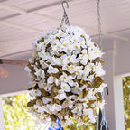 Bougainvillea Artificial Fall Flowers Fake Plants for Outdoors Autumn Decoration, 3PCS Faux Silk Hanging Trailing Vines with Baskets UV Resistant Realistic for Front Door Patio Balcony, Fall White