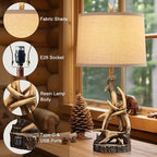 Rustic Table Lamp 27.25'' Tall Deer Antler Lamps for Living Room End Table with USB Port Western Country Lamps for Bedroom Cabin Bedside Lamps for Nightstand, Single, Bulb Not Included
