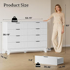 53" Tall Dresser for Bedroom, 8-Drawer Fluted Chest of Drawers, Modern Wood Highboy with Metal Slides and Handles, Anti-Tip Kit, Vertical Clothes Storage Organizer for Apartment, Closet
