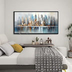 DUNHUANG ART Modern New York City Skyline Wall Art - Abstract Colorful Manhattan Sky Painting for Home & Office Decor - Large Framed Cityscape Picture 24"x48"