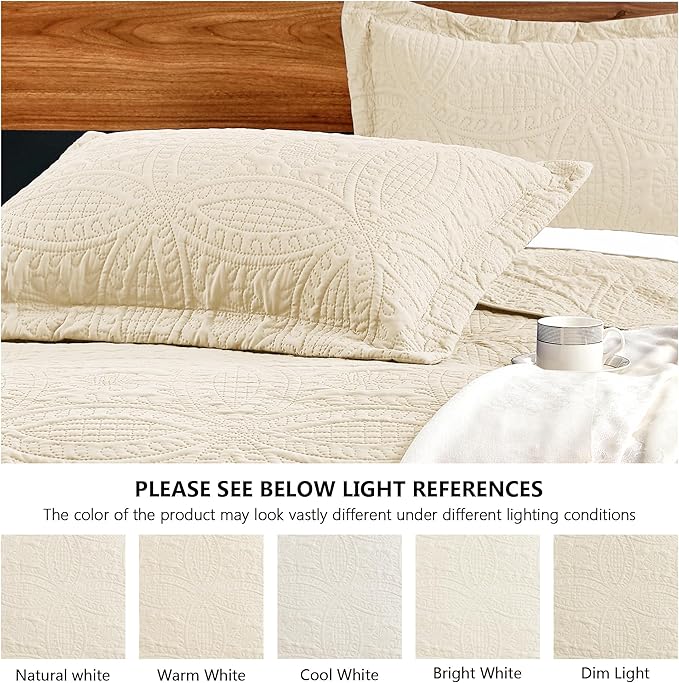 Love's cabin Quilts for Queen Bed Beige Bedspreads Bedding Set - Summer Lightweight Bedspread Comforter - Coin Pattern Bedding Coverlet for All Season - 3 Pieces (1 Quilt, 2 Pillow Shams)