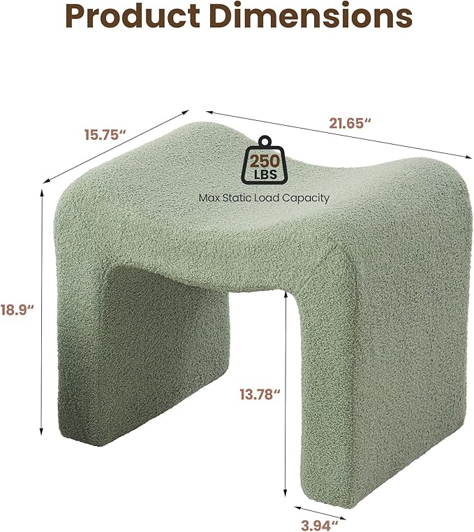 Vanity Stool Foot Rest Small Footstool Ottoman Chair Seating Backless Modern Teddy Velvet Ottoman for Makeup Room Living Room Bedroom Entryway,(Single 1) Green