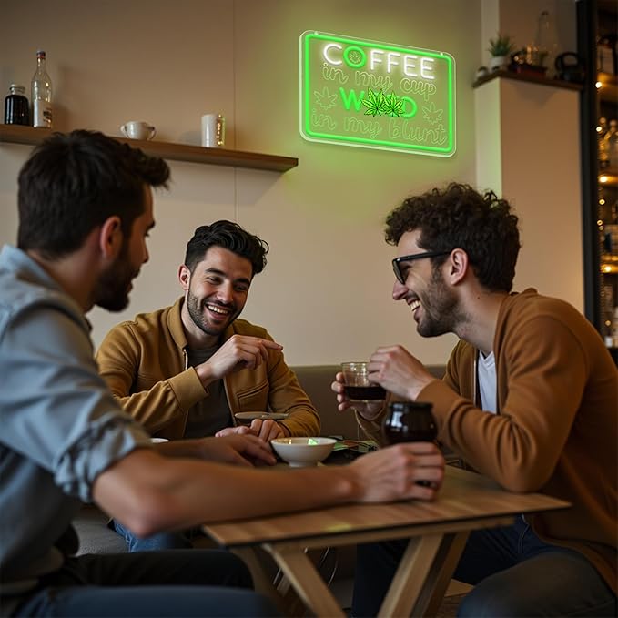 Coffee Neon Sign, Leaf Neon Signs for Wall Decor, Dimmable Acrylic Neon Lights for Coffee Bar Coffee Shop Bar Pub Club Bistro Man Cave Restaurant Game Room Hotel