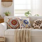 Embroidered Throw Pillow Cover 22x22 Classic Boho Floral Pattern Pillows Cover Outdoor Decorative Pillowcase,Durable Cozy Textured Cushion Case for Sofa Couch Bed Living Room,Orange