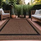 Bordered Outdoor Rug 5x7 Washable Outside Carpet for Indoor Patio Porch Waterproof Easy Cleaning Non Shedding Area Rugs Nut Brown - Black 5 x 7