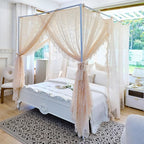 AIKASY Elegant Lace Princess 4-Poster Bed Canopy Mosquito Net - Romantic Wedding Bridal Bedroom Decor, Kids Room Bed Curtain for Women Adults - (Cream-1,King)