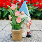 COWOS Garden Gnome Statue, Sculpture of a Dwarf Holding a Shovel and a Flower Pot, Solar Gnome Statues Outdoor Decor, Outside Lawn Patio Yard Ornament Gifts