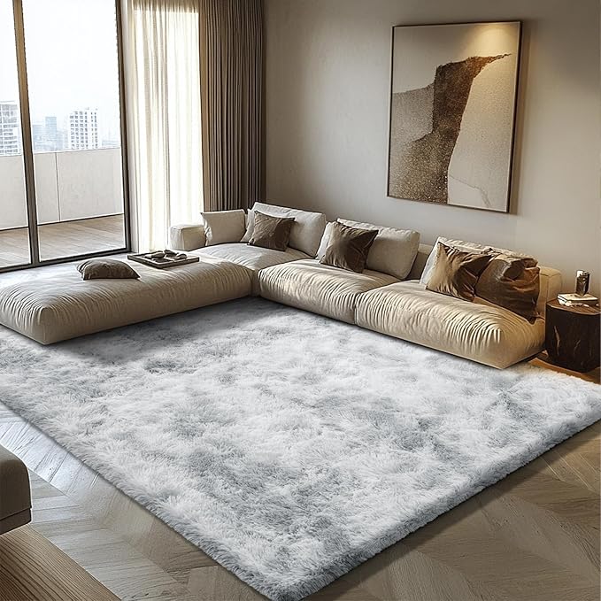 6x9 Fluffy Area Rug for Living Room,Shag Area Rugs for Bedroom,Soft Fuzzy Rug Non-Shedding Indoor Plush Carpet for Kids Bedroom Nursery Dorm Home Decor,Tie-Dyed Grey