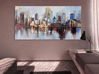 Arjun Brooklyn Bridge Wall Art Modern New York City Abstract Canvas Cityscape Painting, NYC Skyline Textured Picture for Living Room Bedroom Home Office Wall Decor Extra Large Size Framed 58"x29"