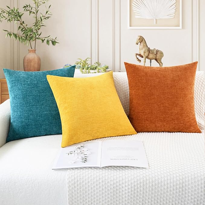 CaliTime Fall Throw Pillow Covers Decorative 12 X 20 Inches Pack of 2 Cozy Chenille Cushion Cases for Couch Sofa Bed Living Room Home Burnt Orange